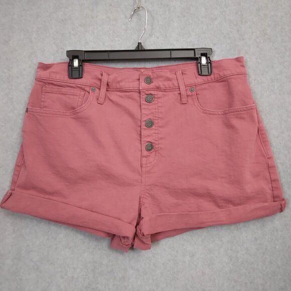 MADEWELL | High-Rise Denim Shorts: Garment-Dyed Button-Front Pink | Size 32 - Picture 4 of 10